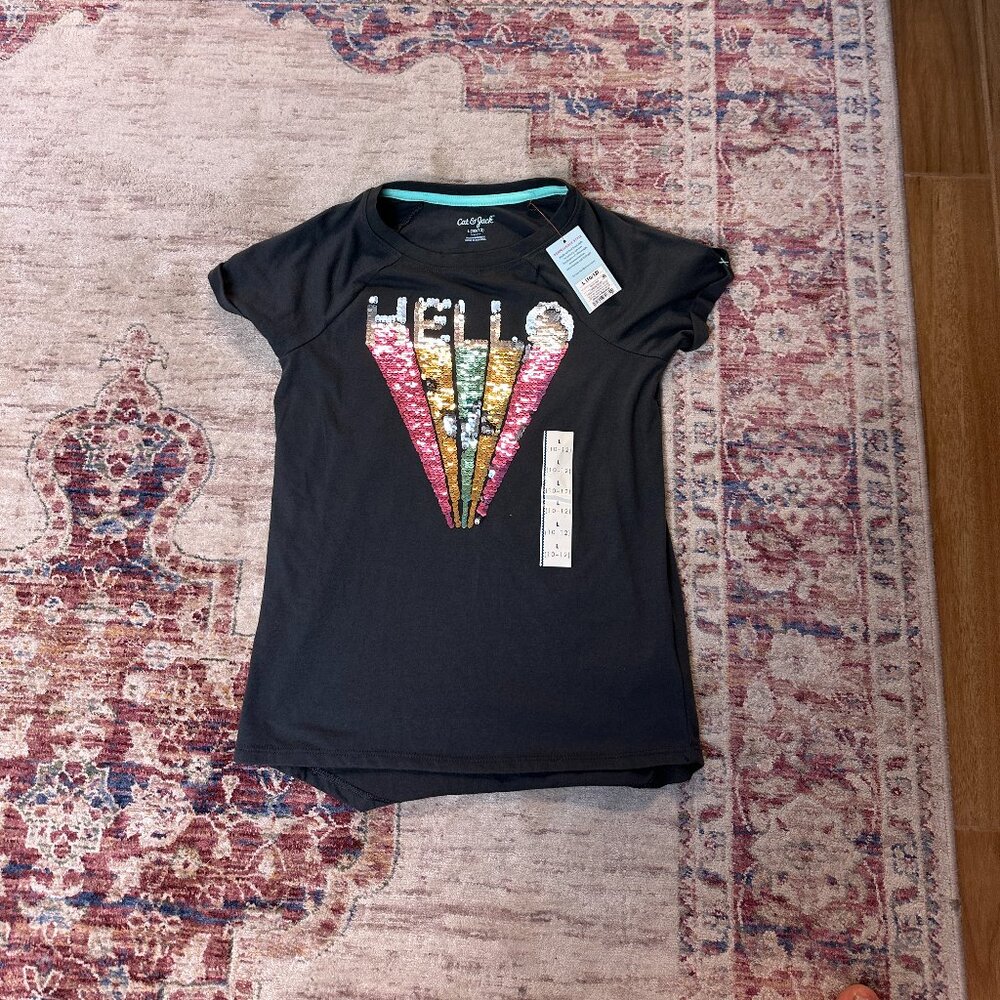 Cat & Jack Dark Gray/Sparkles Short Sleeve T-Shirt  Size L (10-12)Brand New!!